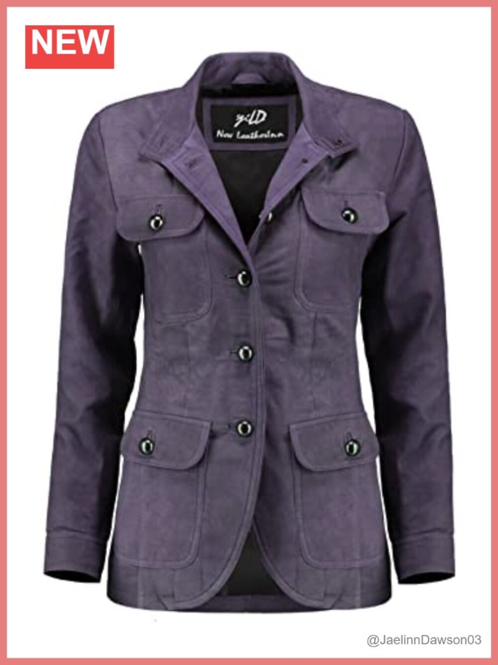 Jild Real Suade Leather Blazer Womens Notch Collar Button Jacket